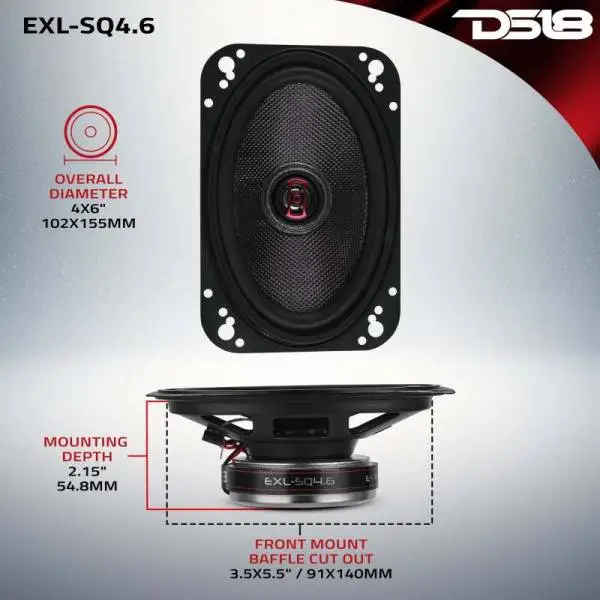 DS18 4x6in 60 Watts RMS 3 ohm 2-Way Coaxial Speakers And Component System w/ Fiberglass Cone thumbnail 8