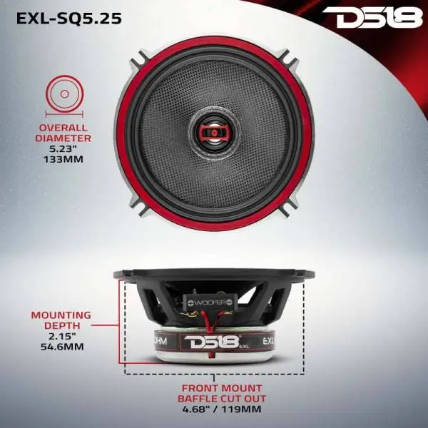 DS18 5.25in 80 Watts RMS 3 ohm 2-Way Coaxial Speakers And Component System w/ Fiberglass Cone image 4