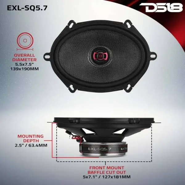 DS18 5x7in 120 Watts RMS 3 ohm 2-Way Coaxial Speakers And Component System w/ Fiberglass Cone thumbnail 8