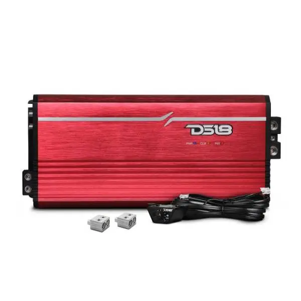 DS18 1-Channel Amp Class D Full-Range Monoblock 5000 Watts RMS/1ohm DPIV1/0 Terminals Included Red