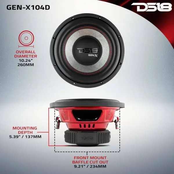 DS18 10in 400 Watts RMS 4 ohm DVC Subwoofer Ferrite Motor And Dual Voice Coils image 2