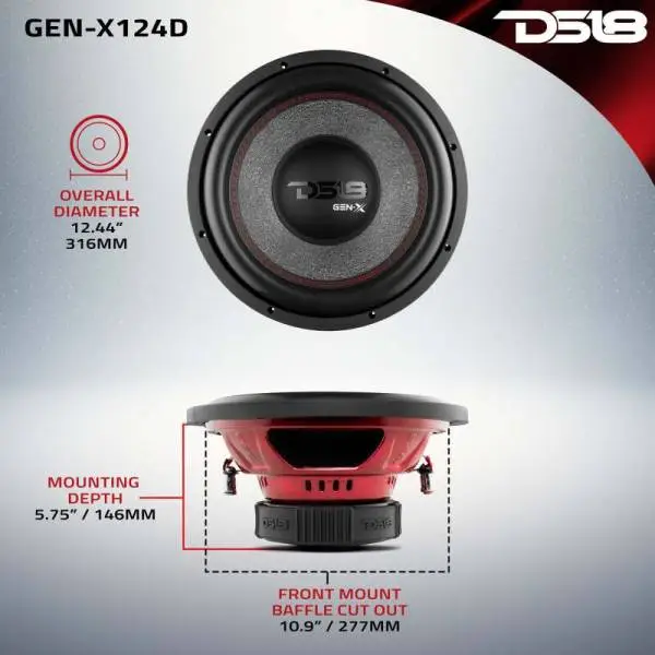 DS18 12in 450 Watts RMS 4 ohm DVC Subwoofer Ferrite Motor And Dual Voice Coils image 2