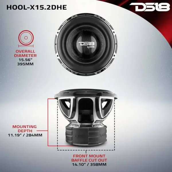 DS18 Hooligan High Excursion Subwoofer 15in 4000 Watts RMS 2 ohm DVC image 3