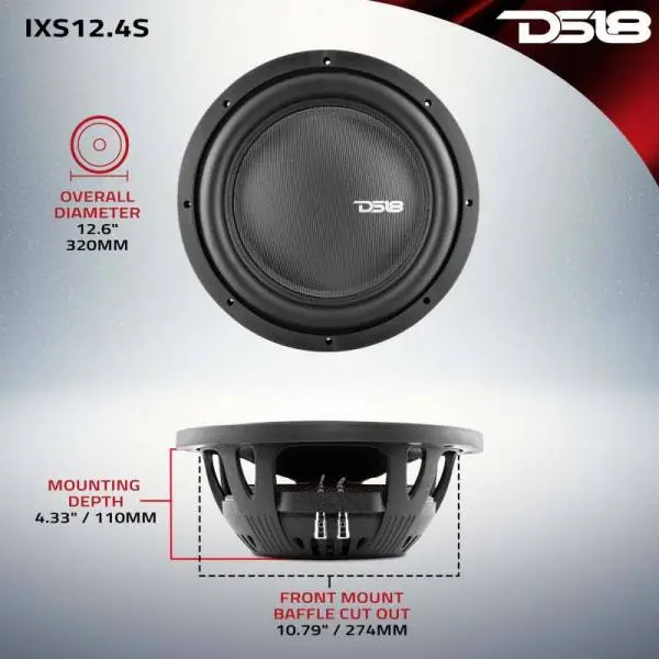 DS18 12in 800 Watts RMS 4 ohm SVC Shallow Mount Fiber Glass Subwoofer IXS Series image 3