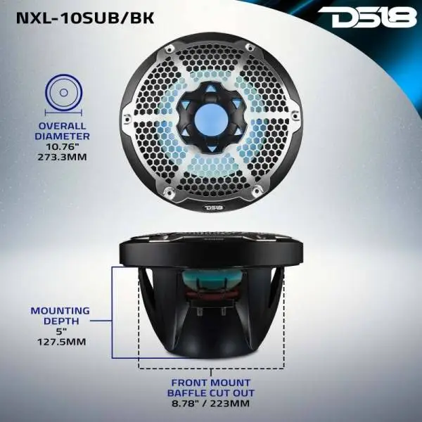 DS18 Subwoofer & Enclosure 10in 300 Watts RMS 4 ohm SVC Black w/ Covers image 10