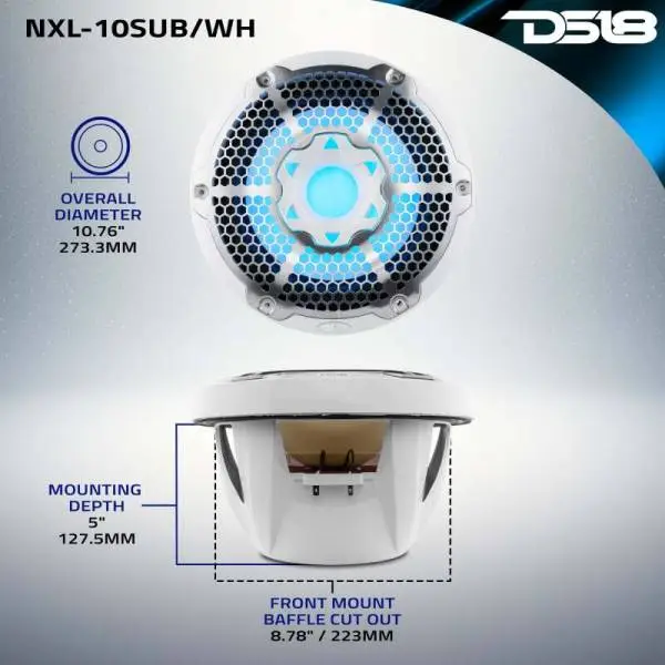 DS18 Subwoofer & Enclosure 10in 300 Watts RMS 4 ohm SVC White image 8