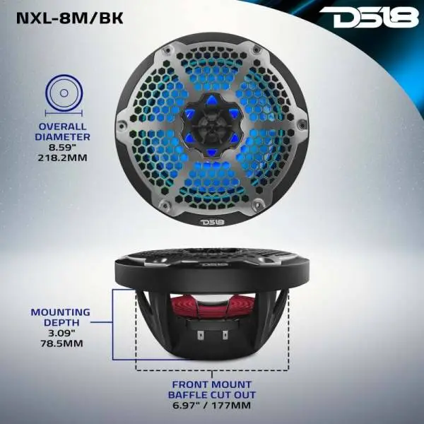 DS18 NXL-M Series Speaker w/ RGB LED Lights 8in 2-Way 125 Watts RMS 4 ohm Black image 10