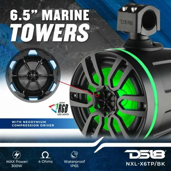 DS18 Tower Speakers 6.5in 100 Watts RMS w/ RGB LED Lights Red image 8
