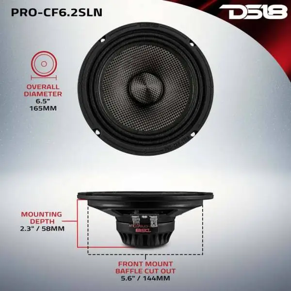 DS18 6.5in 150 Watts RMS 2 ohm Mid-Range Loudspeaker Neodymium Shallow image 3