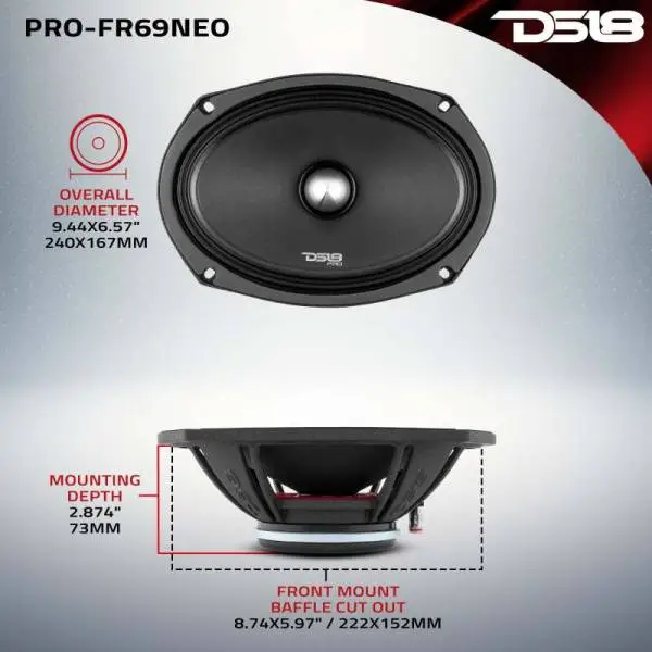 DS18 6x9in 250 Watts RMS 4 ohm Neodymium Full Range Loudspeaker image 3