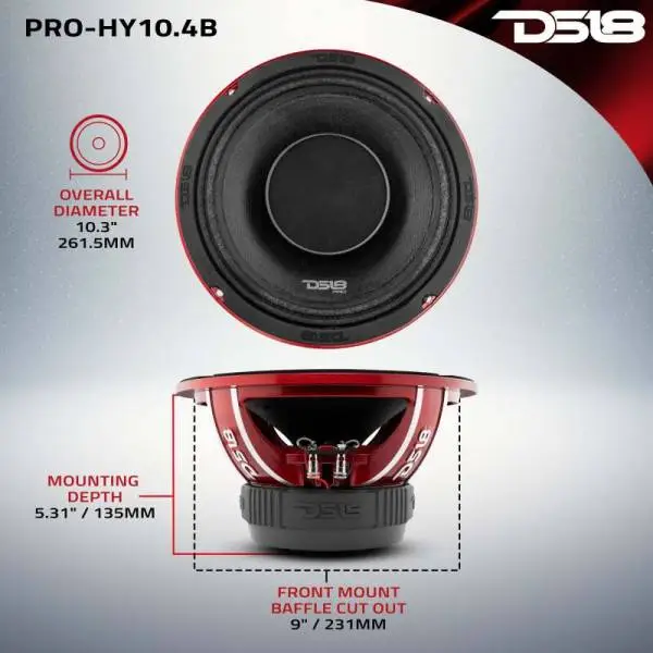 DS18 10in 350 Watts RMS 4 ohm Mid-Range Loudspeaker w/ Water Resistant Cone image 3
