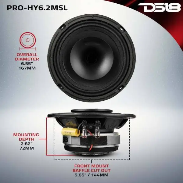 DS18 6.5in 150 Watts RMS 2 ohm Mid-Range Loudspeaker Shallow Grill Included image 3