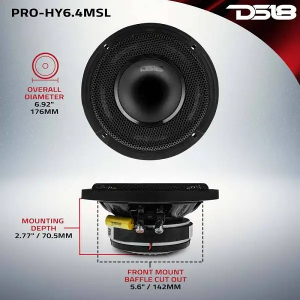DS18 6.5in 150 Watts RMS 4 ohm Mid-Range Loudspeaker Shallow Grill Included image 4