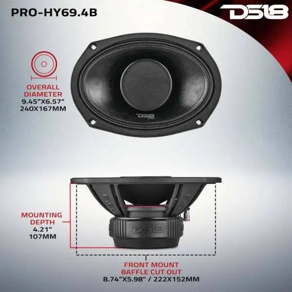 DS18 6x9in 250 Watts RMS 4 ohm Mid-Range Loudspeaker w/ Water Resistant Cone image 3
