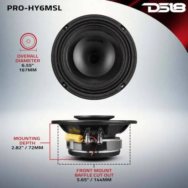 DS18 6.5in 150 Watts RMS 8 ohm Mid-Range Loudspeaker Shallow Grill Included image 3