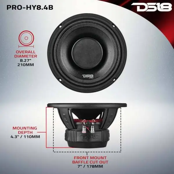 DS18 8in 250 Watts RMS 4 ohm Mid-Range Loudspeaker w/ Water Resistant Cone image 3