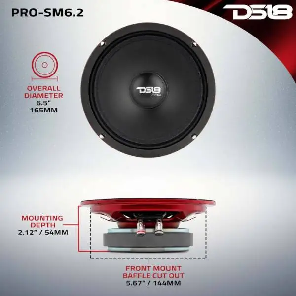 DS18 6.5in 200 Watts RMS 2 ohm Mid-Range Loudspeaker Shallow image 3