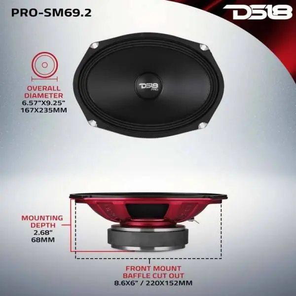 DS18 6x9in 250 Watts RMS 2 ohm Mid-Range Loudspeaker Shallow image 7