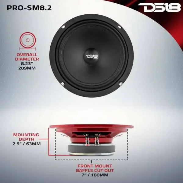 DS18 8in 250 Watts RMS 2 ohm Mid-Range Loudspeaker Shallow image 3