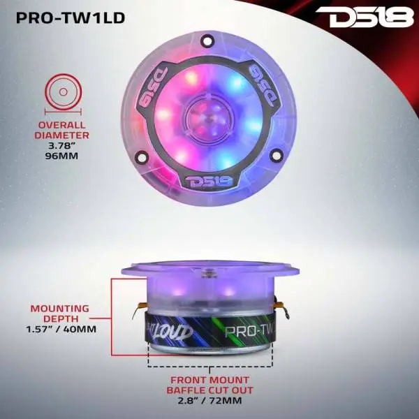 DS18 3.8in Super Bullet Tweeter 120 Watts RMS 1in Aluminum Vc 4 ohm Digital LED Lights image 3
