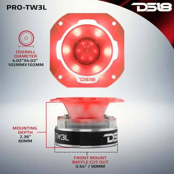 DS18 4in Super Bullet Tweeter 250 Watts RMS 1.5in Titanium Vc 4 ohm RGB LED Lights image 2