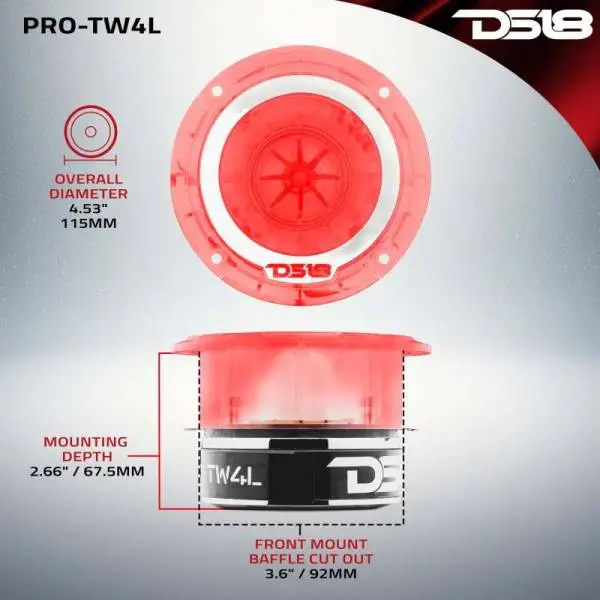 DS18 4.5in Super Bullet Tweeter 280 Watts RMS 1.75in Titanium Vc 4 ohm RGB LED Lights image 2