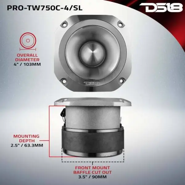 DS18 4in Super Bullet Tweeter 200 Watts RMS 1.5in Titanium Vc 4 ohm |Silver image 2