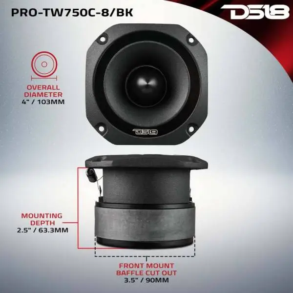 DS18 4in Super Bullet Tweeter 200 Watts RMS 1.5in Titanium Vc 8 ohm Silver image 2