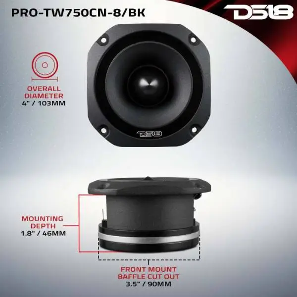 DS18 4in Super Bullet Tweeter Neodymium 220 Watts RMS 1.5in Titanium Vc 8 ohm Black image 3