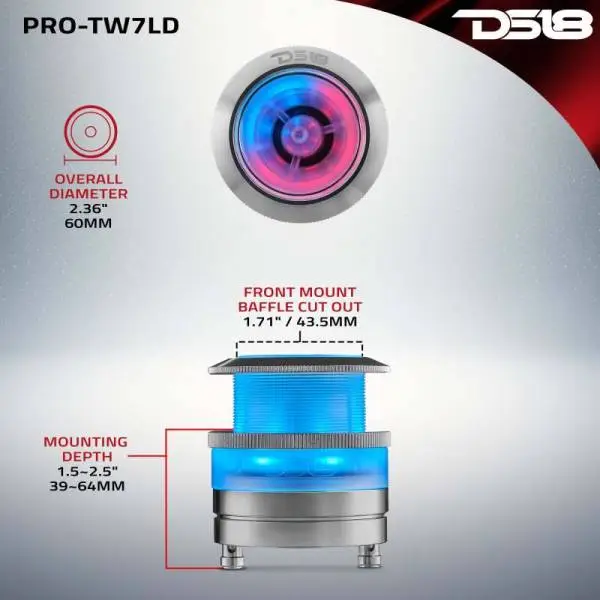DS18 2.3in Super Bullet Tweeter 100 Watts RMS 1in Titanium Vc 4 ohm Digital LED Lights image 3
