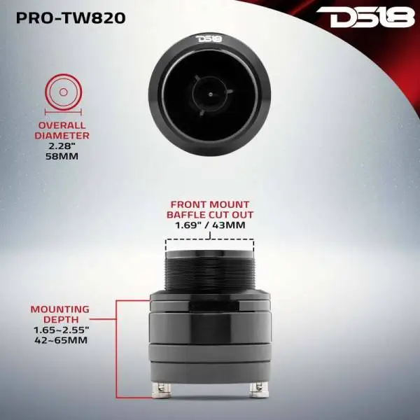 DS18 2.3in High Compression Neodymium Super Bullet Tweeter 100 Watts RMS 1.4in Aluminum VC 4 ohm image 2