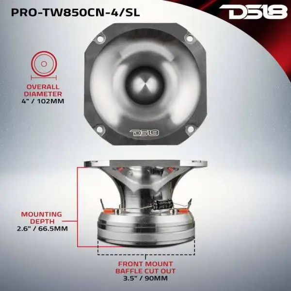 DS18 4in Super Bullet Tweeter Neodymium 250 Watts RMS 1.5in PEI Vc 4 ohm Black image 9