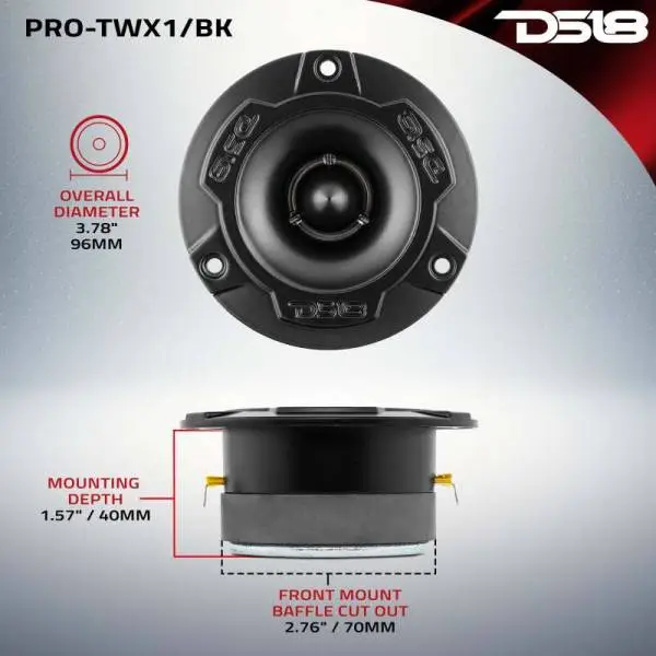 DS18 3.8in Super Bullet Tweeter 120 Watts RMS 1in Aluminum Vc 4 ohm Black image 2