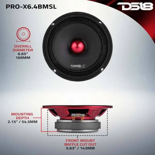 DS18 6.5in 200 Watts RMS 4 ohm Mid-Range Bullet Loudspeaker Shallow image 3