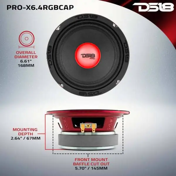 DS18 6.5in 250 Watts RMS 4 ohm Mid-Range Loudspeaker w/ RGB Dust Cap image 3