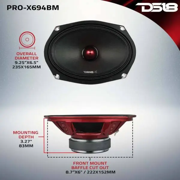 DS18 6x9in 275 Watts RMS 4 ohm Mid-Range Loudspeaker Bullet Loudspeaker Grill Included image 3