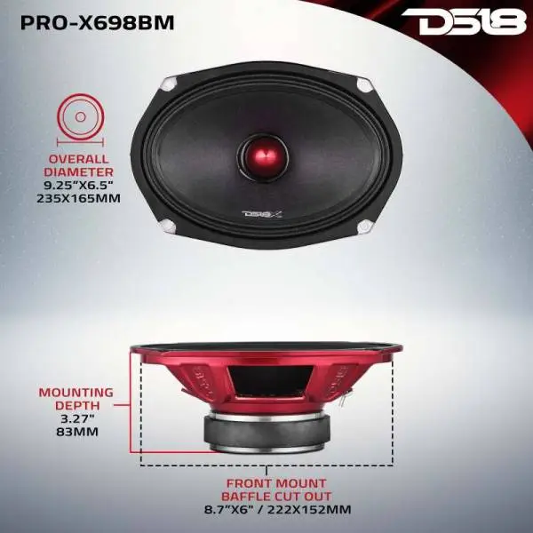 DS18 6x9in 275 Watts RMS 8 ohm Mid-Range Loudspeaker Bullet Loudspeaker Grill Included image 2