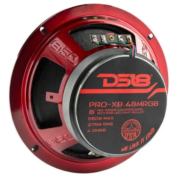 DS18 8in 275 Watts RMS 4 ohm Mid-Range Loudspeaker RGB Bullet Loudspeaker