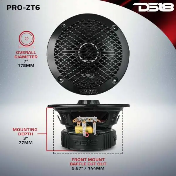 DS18 6.5in Coaxial Loudspeaker 225 Watts RMS 4 ohm Mid-Range Water Resistant Cone image 9