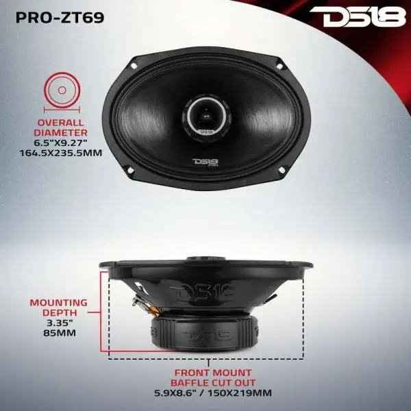 DS18 6x9in Coaxial Loudspeaker 275 Watts RMS 4 ohm Mid-Range Water Resistant Cone image 9