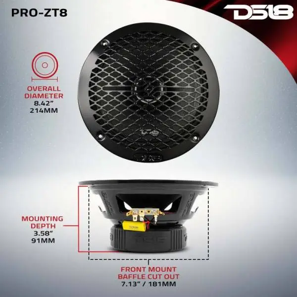 DS18 8in Coaxial Loudspeaker 275 Watts RMS 4 ohm Mid-Range Water Resistant Cone image 3