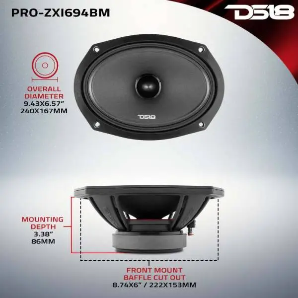 DS18 6x9in 300 Watts RMS 4 ohm Neodymium and Ferrite Magnet Bullet Mid-Range Loudspeaker thumbnail 7