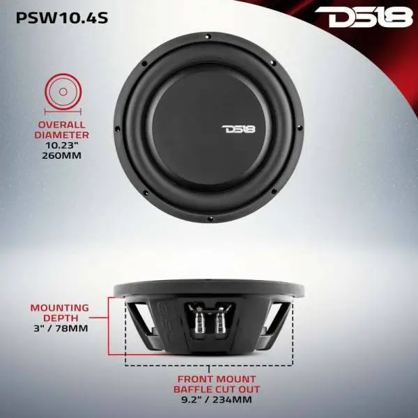 DS18 10in 500 Watts RMS 4 ohm SVC Shallow Mount Water Resistant Subwoofer image 3