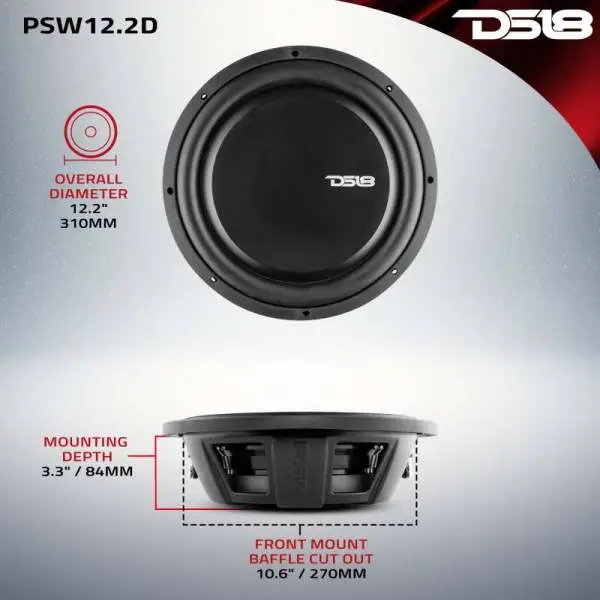DS18 12in 600 Watts RMS 2 ohm DVC Shallow Mount Water Resistant Subwoofer image 3