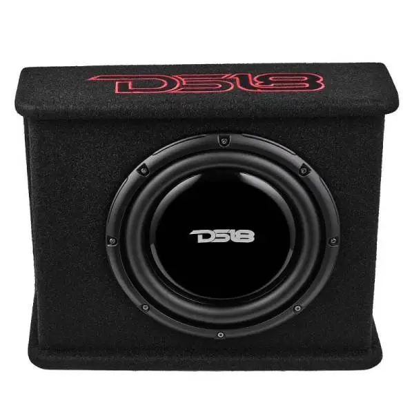 DS18 Single 10in Shallow Subwoofer and Enclosure 350 Watts RMS Amplified Sealed Black Carpet image 2