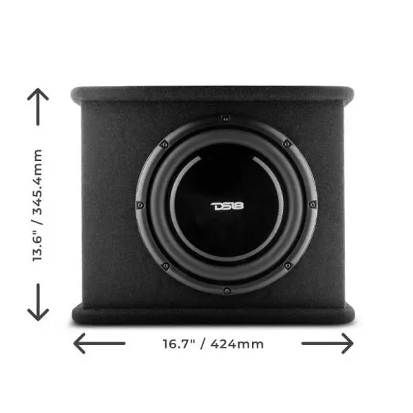 DS18 Single 10in Shallow Subwoofer and Enclosure 350 Watts RMS Amplified Sealed Black Carpet image 4