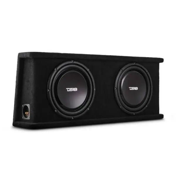 DS18 Dual 12in Shallow Subwoofer and Enclosure 700 Watts RMS Sealed Black Carpet