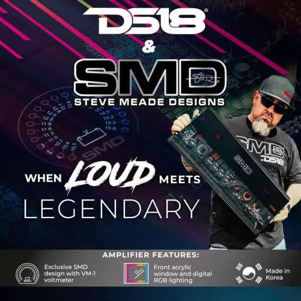 DS18 Steave Meade Colab 1-Channel Amp Class D 5000/1ohm 3500/2ohm 2000/4ohm Watts LED Lights