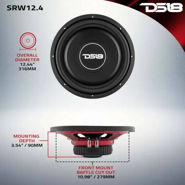 DS18 12in 220 Watts RMS 4 ohm SVC Shallow Mount Subwoofer image 3