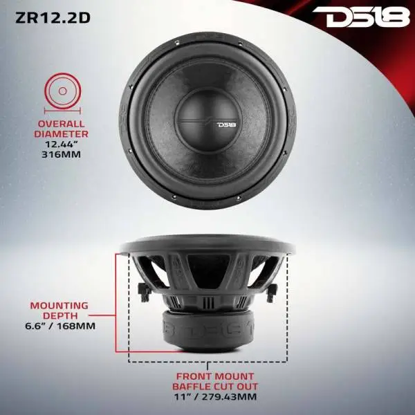 DS18 12in 750 Watts RMS 2 ohm DVC ZR Subwoofer thumbnail 2